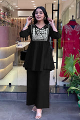 Black A-line Embroidery Kurta with Palazzo