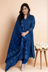Blue Embroidered Kurti Set with Dupatta