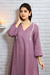 Purple Embroidered Kurti Set with Dupatta