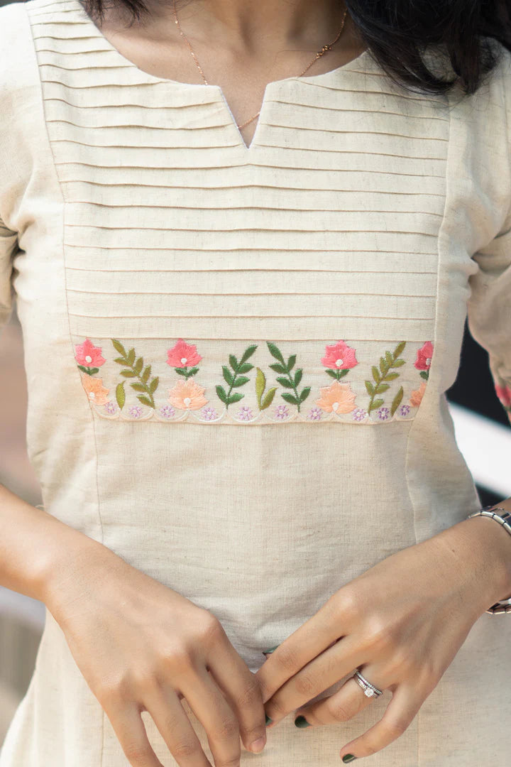 Off White Embroidered Kurta with Pant