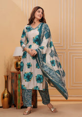 Blue Digital Floral Print Kurta Set