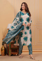 Blue Digital Floral Print Kurta Set