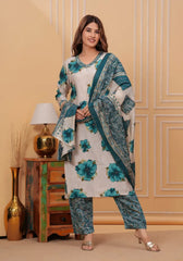 Blue Digital Floral Print Kurta Set