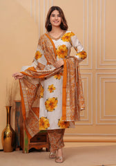 Yellow Digital Floral Print Kurta Set