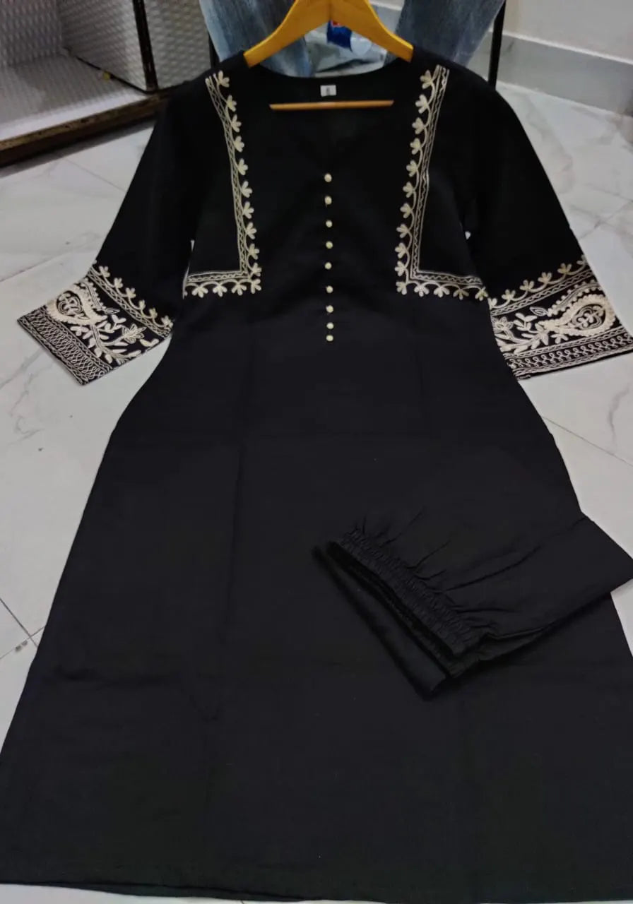 Black Aari Work Kurta with Palazzo