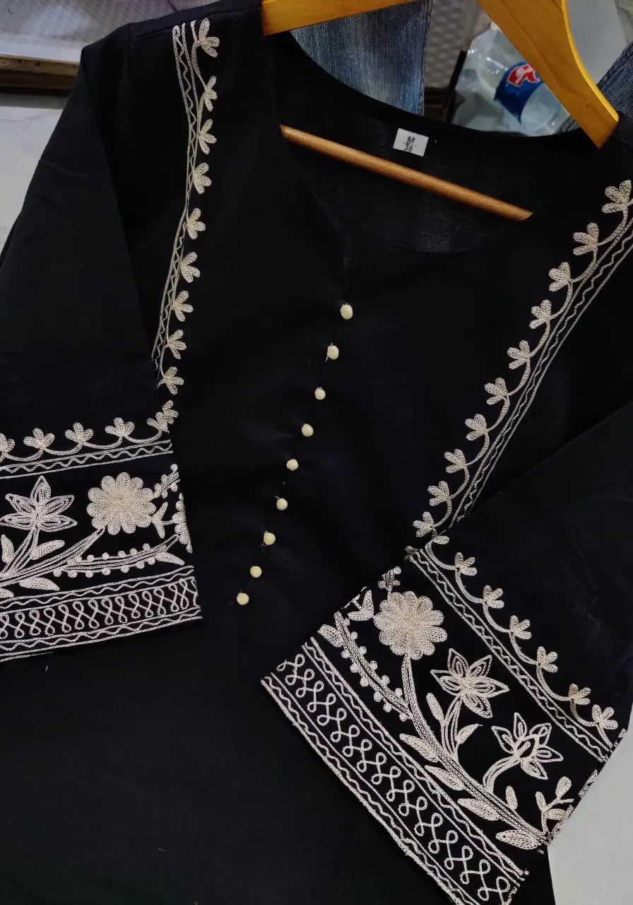 Black Aari Work Kurta with Palazzo