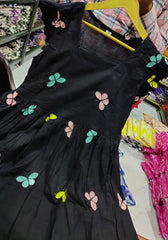 Black Butterfly Embroidered Midi Dress