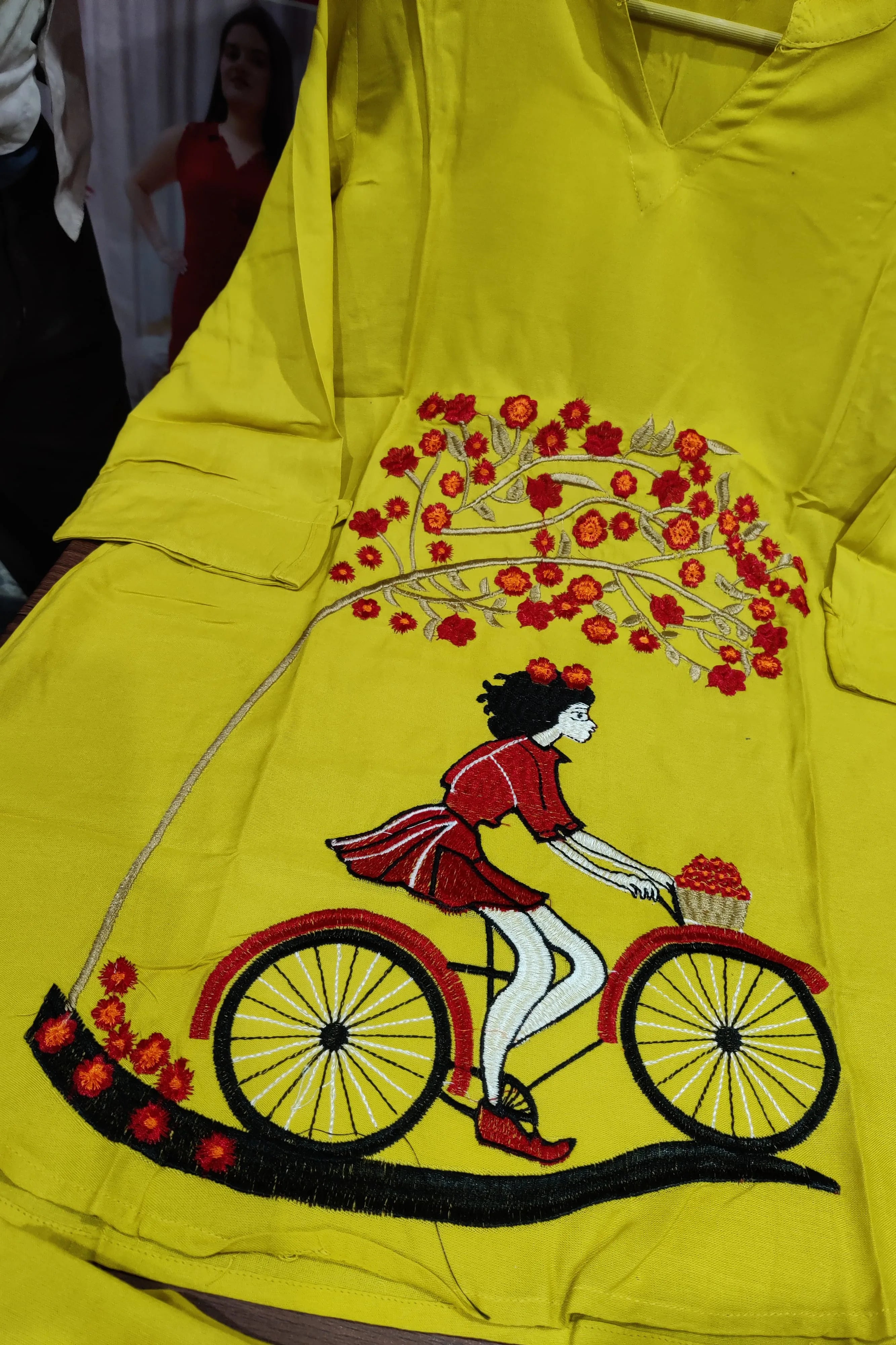 Mustard Embroidered Cotton Kurta With Pant