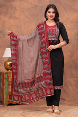 Black Paisley Straight Kurta Set