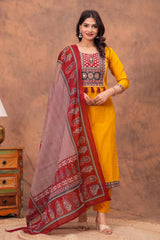 Mustard Paisley Straight Kurta Set