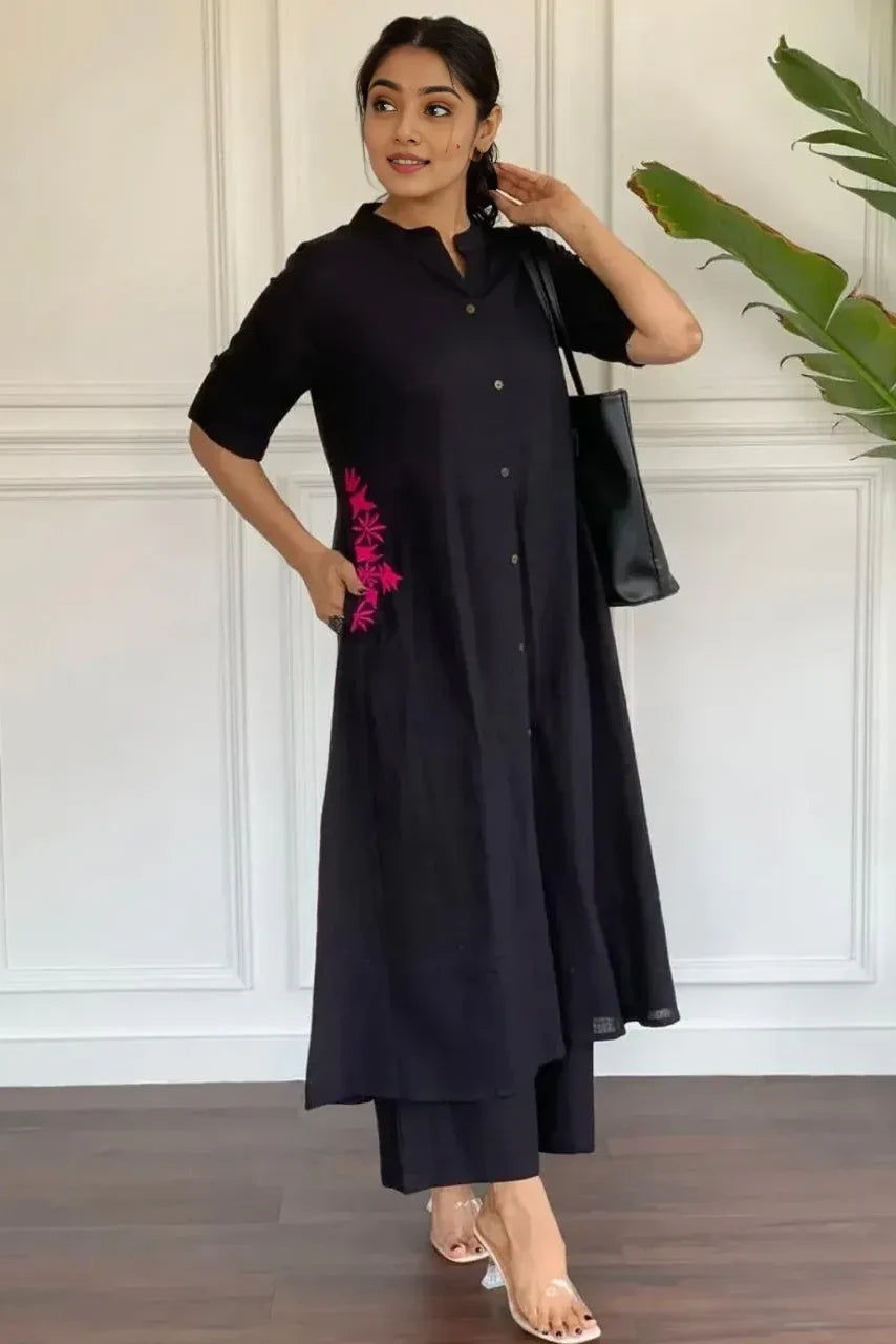 Black Embroidered Kurta with Palazzo
