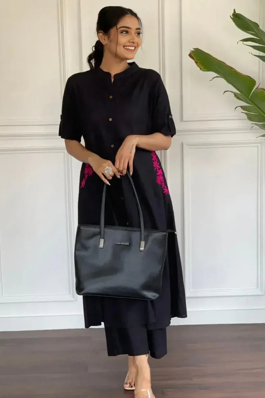 Black Embroidered Kurta with Palazzo