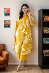 Yellow Floral Print Kurta with Palazzo