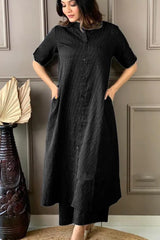 Black Cotton Katha Work Palazzo Co-ord Set