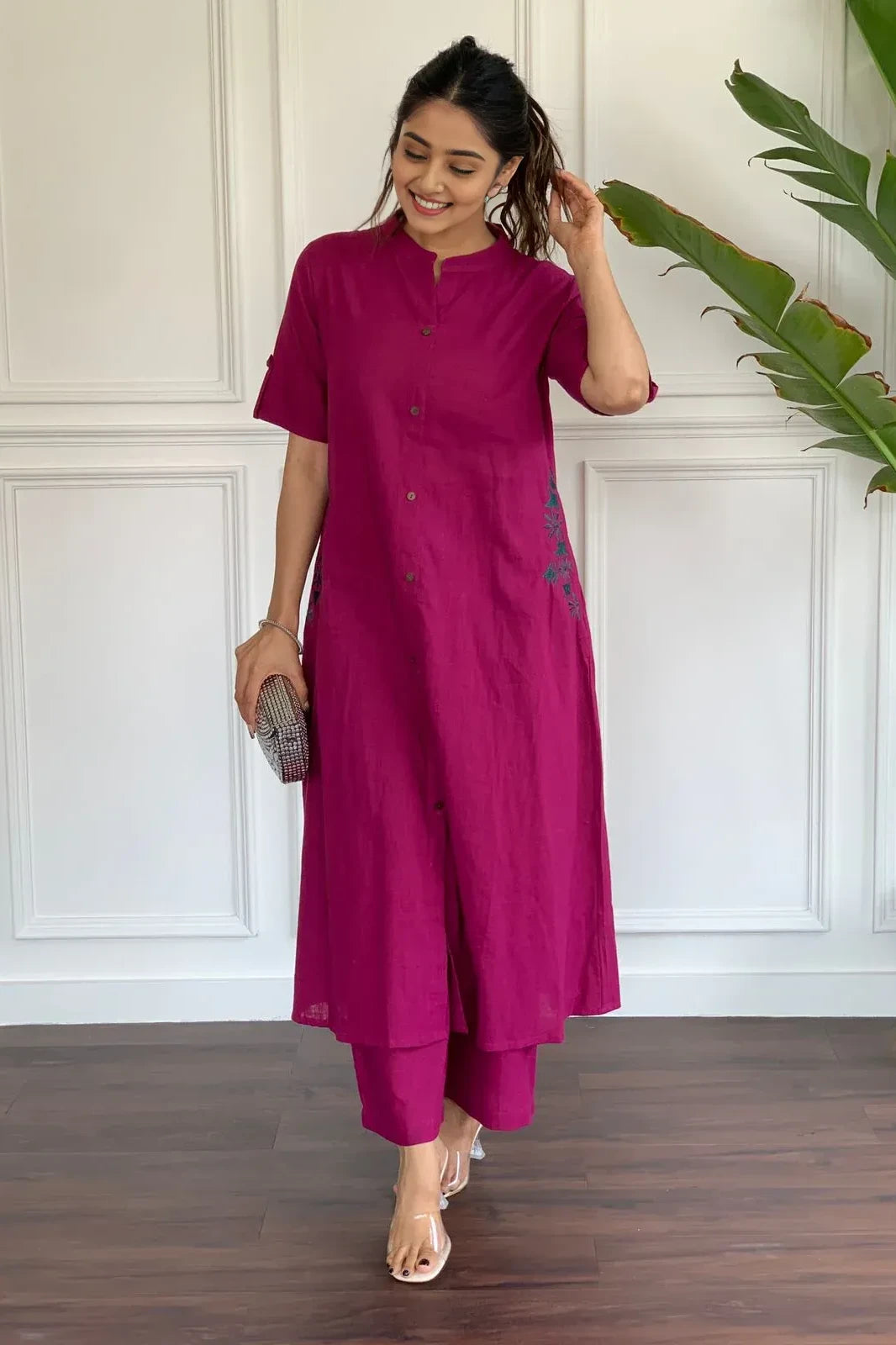 Pink Embroidered Kurta with Palazzo