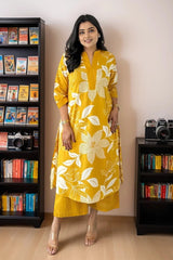 Yellow Floral Print Kurta with Palazzo
