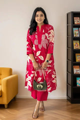 Pink Floral Print Kurta with Palazzo