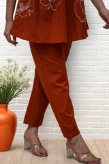Rustic Orange A-line Embroidery Kurta with Pant