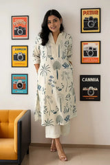 Blue Cotton Flex Kurta With Palazzo