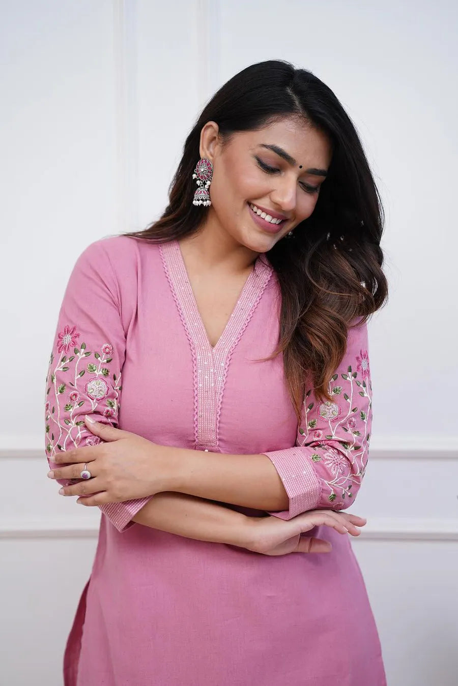 Pink Embroidered Kurta with Pant