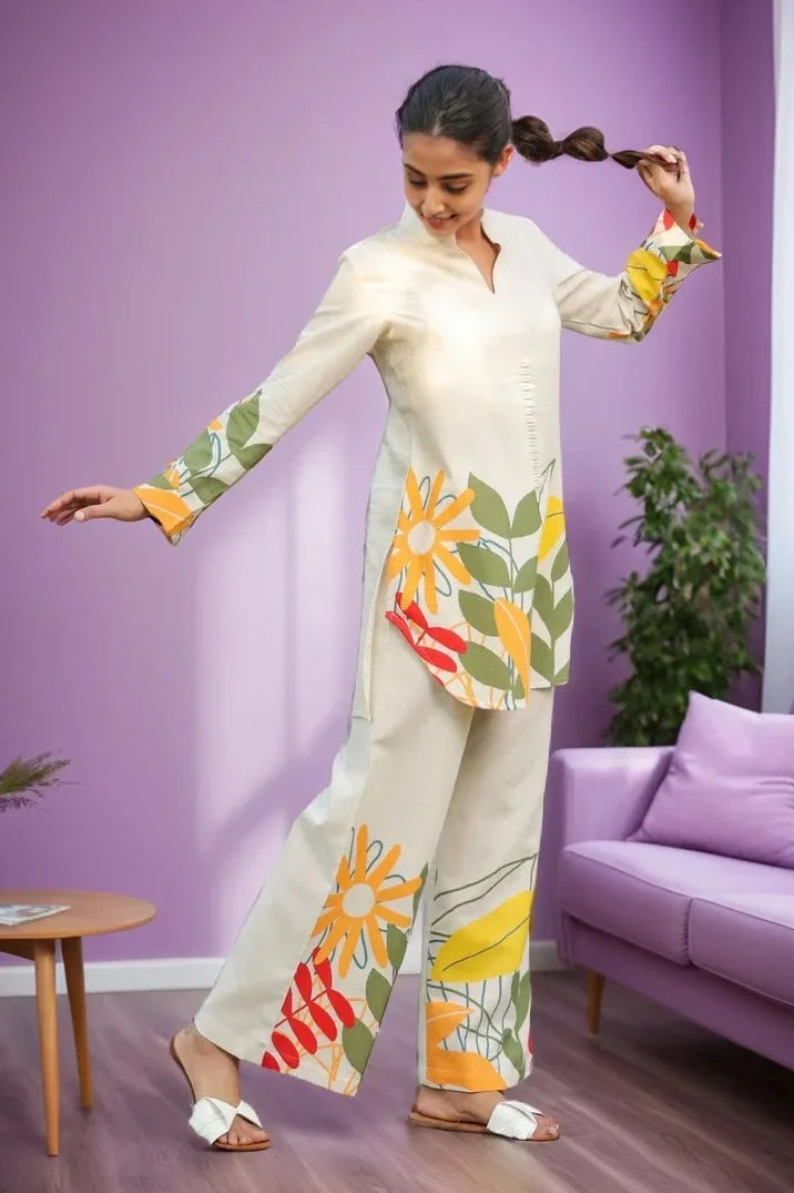 White Floral Printed Co-Ord Set