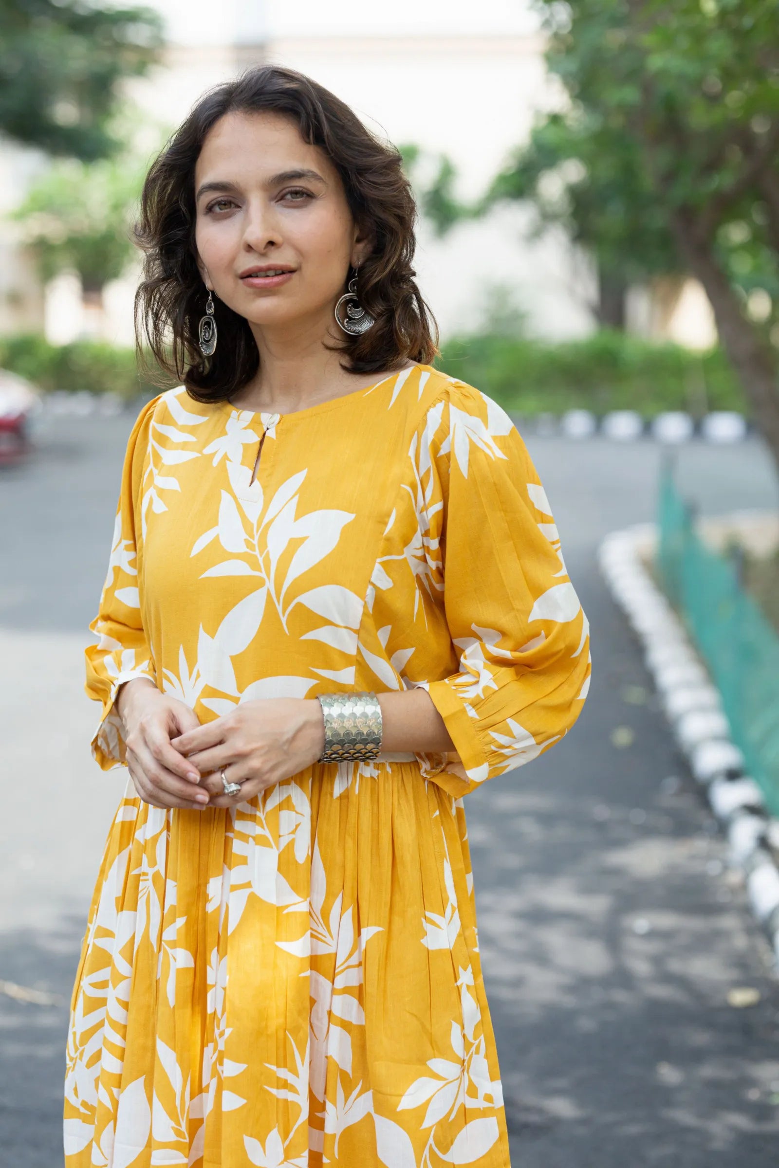 Yellow Leaves Midi Dress