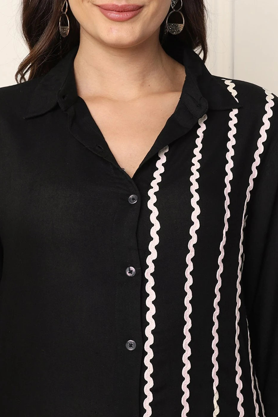 Black Front Slit Embroidered Dress