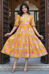 Yellow Floral Midi Dress