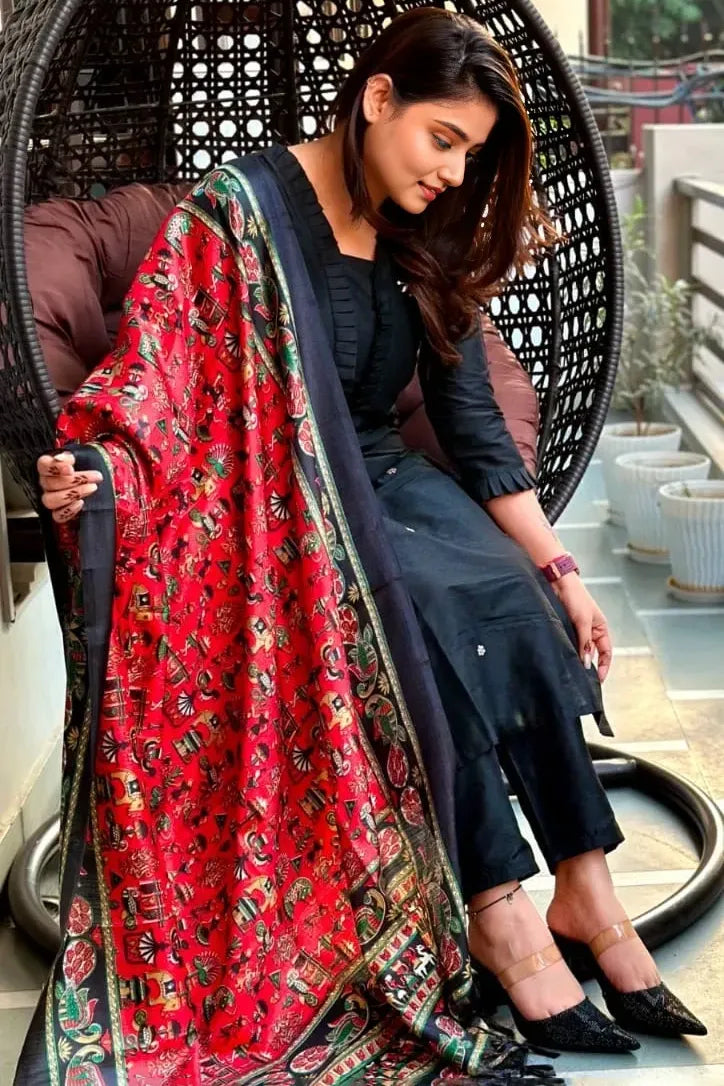 Black Frill Embroidered Kurta Set