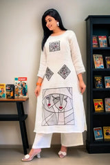 White Cotton Flex Kurta With Palazzo