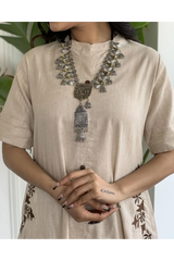 Beige Embroidered Kurta with Palazzo