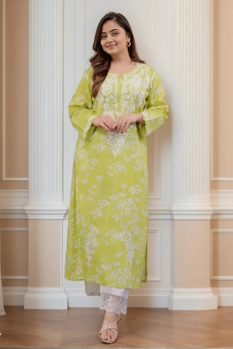Lime Green Chikankari Kurta with Palazzo