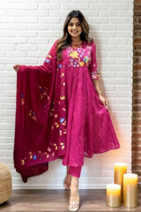 Pink Embroidered Anarkali Kurti Set With Dupatta