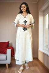 Off White Embroidered Kurta with Palazzo