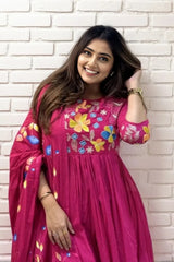 Pink Embroidered Anarkali Kurti Set With Dupatta