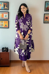 Purple Floral Print Kurta with Palazzo