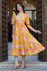 Yellow Floral Midi Dress