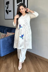 Off White Aari Work Kurta with Palazzo