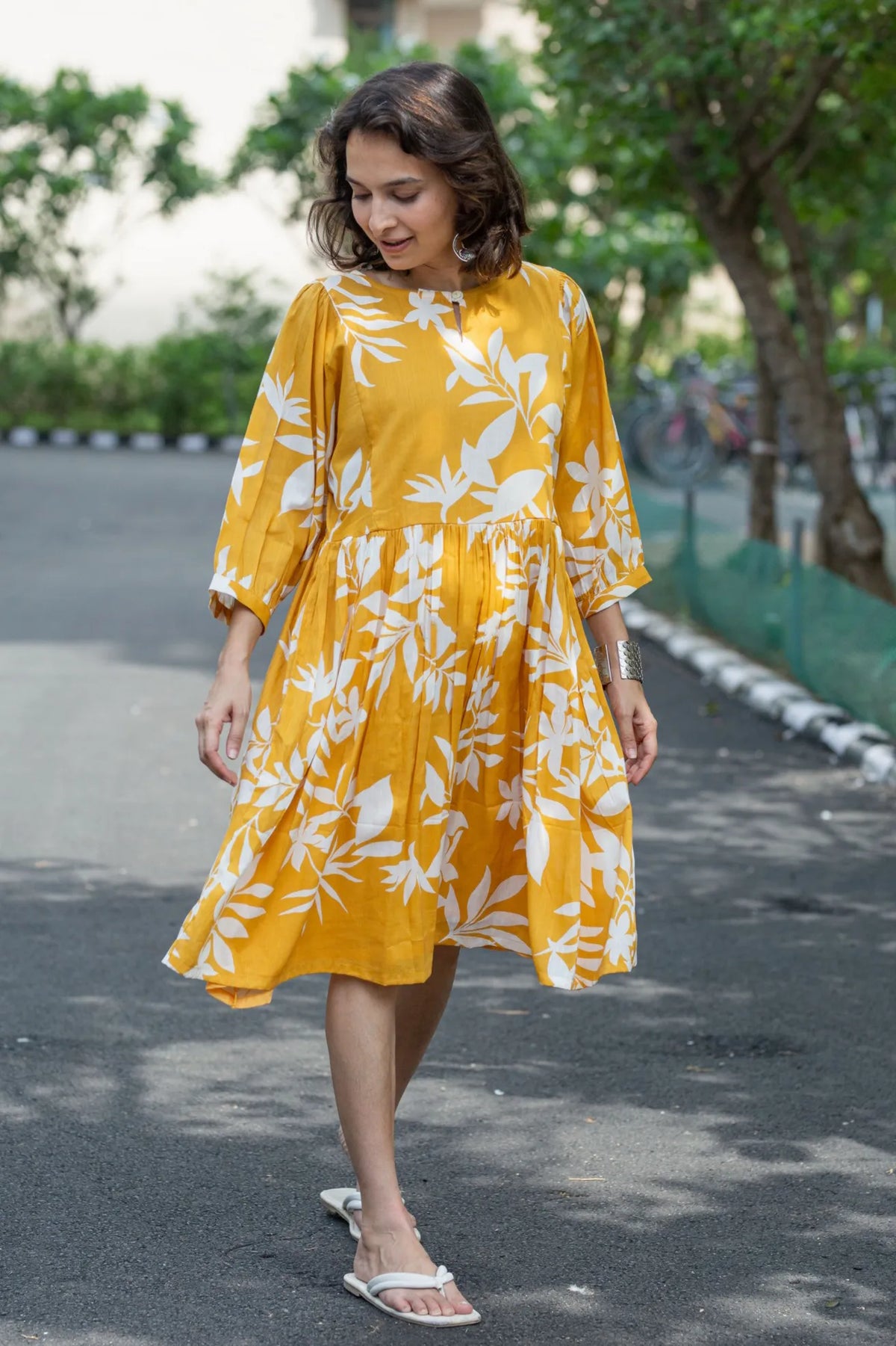 Yellow Leaves Midi Dress