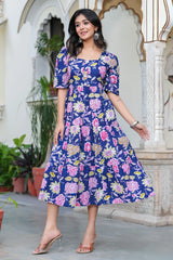 Blue Floral Midi Dress