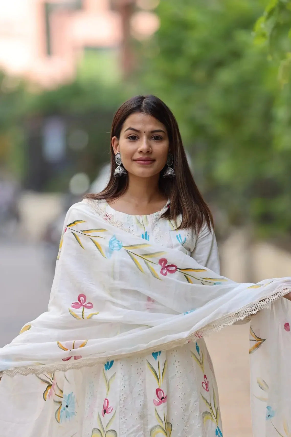 White Schiffli Flared Kurta Set