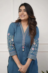 Blue Embroidered Kurta with Pant