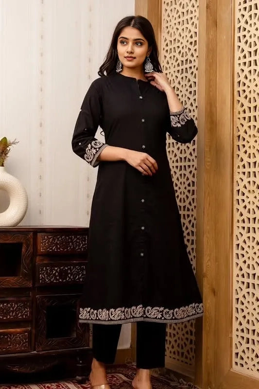 Black Embroidered Kurta with Pant