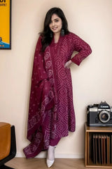 Maroon Embroidered Kurti Set with Dupatta