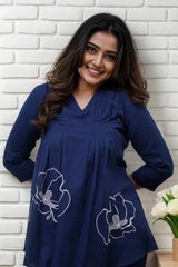 Royal Blue A-line Embroidery Kurta with Pant