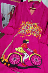Pink Embroidered Cotton Kurta With Pant
