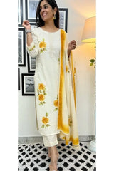Yellow Cotton Schiffli Kurta Set