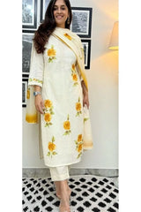 Yellow Cotton Schiffli Kurta Set