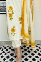 Yellow Cotton Schiffli Kurta Set