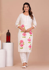 Pink Cotton Schiffli Kurta Set